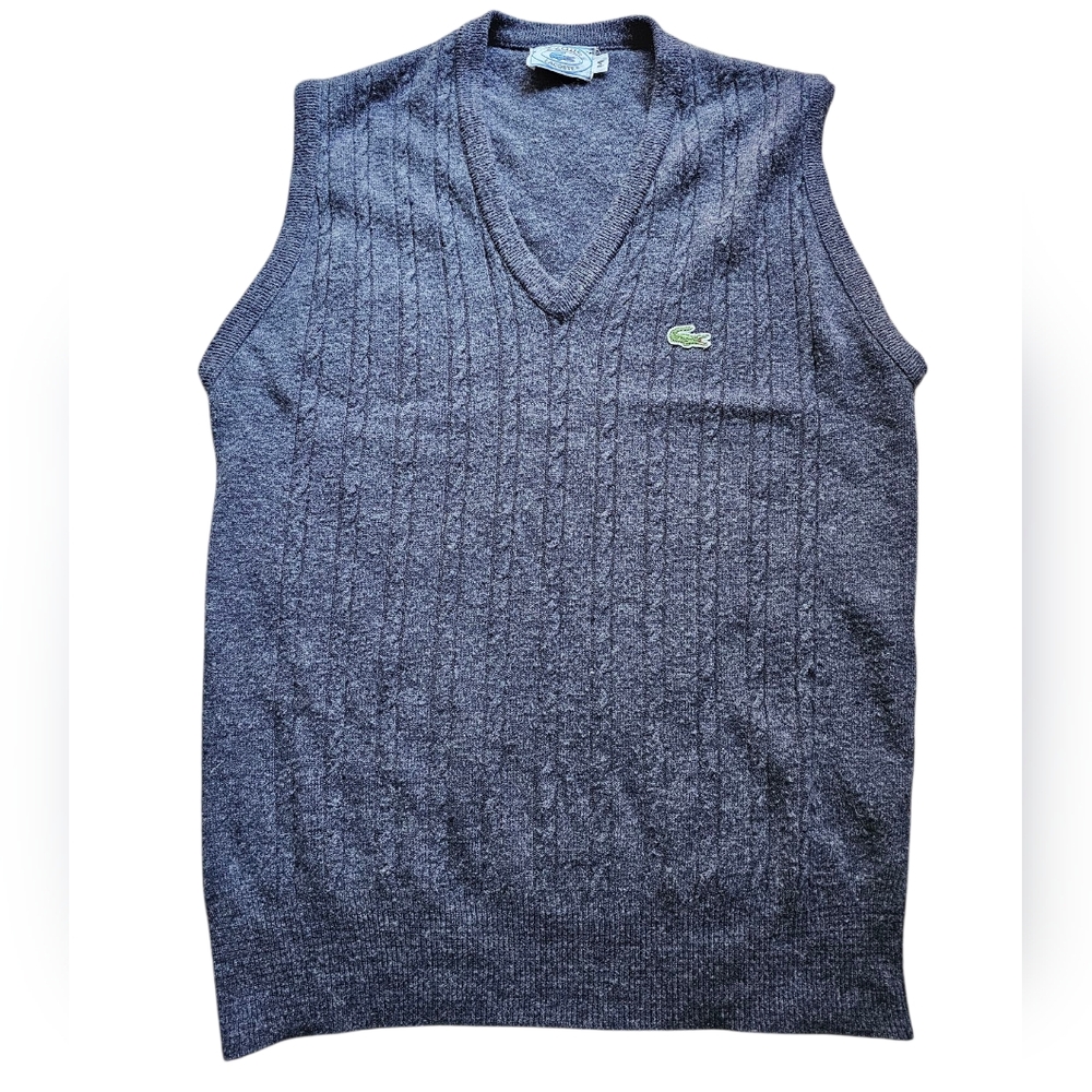 Lacoste Gray VTG Grandpa Retro Preppy Cable Knit Style Men's Sweater Vest‎ Sz M